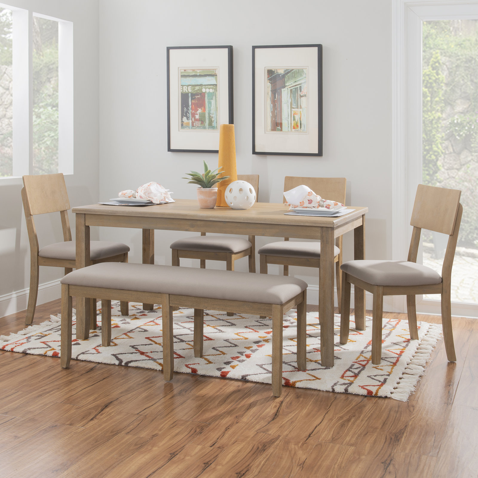 Entwistle Acacia Dining Table Set, Graywash