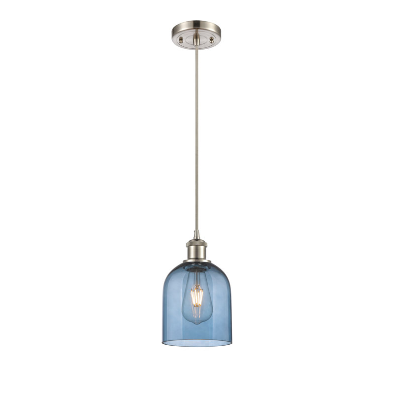 Mini-luminaire suspendu à cordon 6 lumières Ballston Anacaren - 516-G558, Bleu princesse, Nickel satiné brossé
