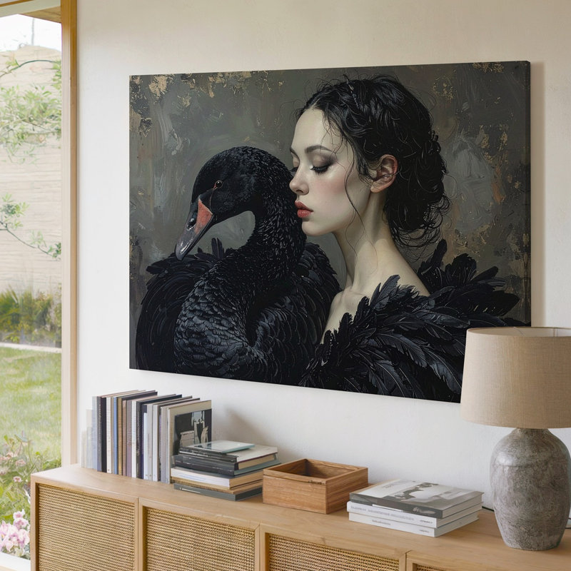 Toile, art mural, cygne noir, embrasser élégance sombre, H 18 po x l 24 po