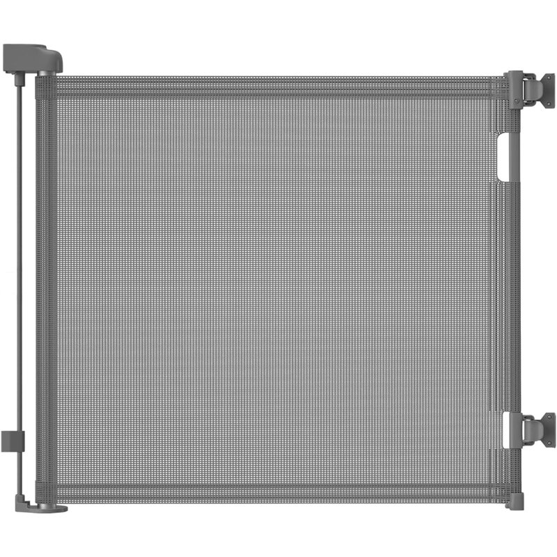 Barrière de sécurité rétractable pour animaux en maille pour escaliers, H 33 po x l 55 po x P 2,7 po, Gris