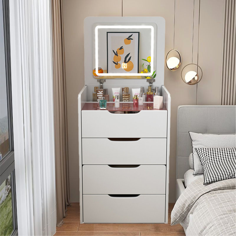Vanity Desk With Flip Top Mirror And 3 Drawers, Elegant For Bedroom Dressing White Finish, White