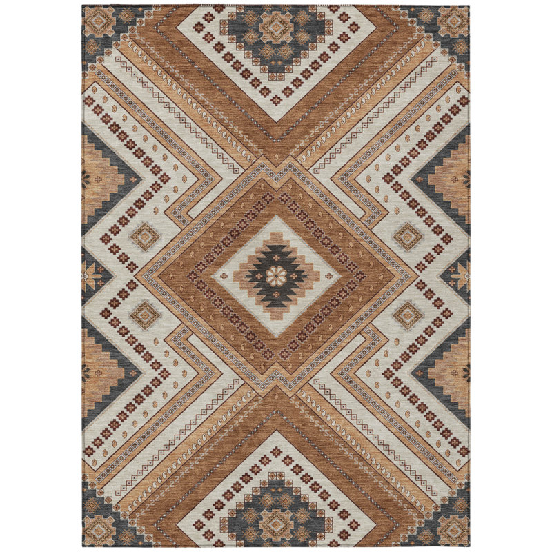 Tapis intérieur tribal lavable brun et beige 3 pi x 5 pi