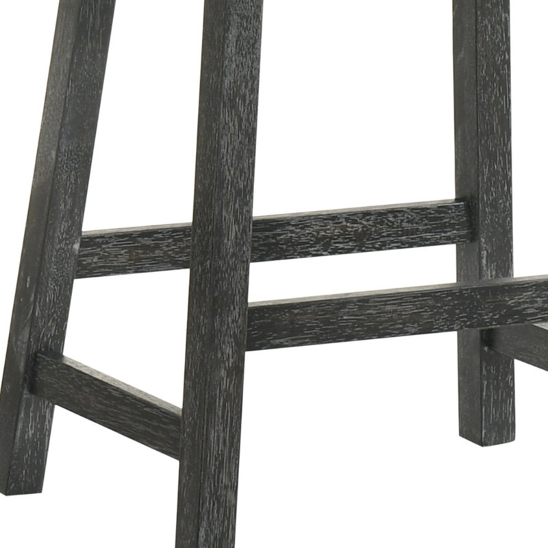 Rustic Backless Counter Stool Set of 2 – 25 Inch Wooden Farmhouse Barstool with Brown Leather Seat, Distressed Finish & Sturdy Frame – Space-Saving Counter-Height Seating for Kitchen & Bar
