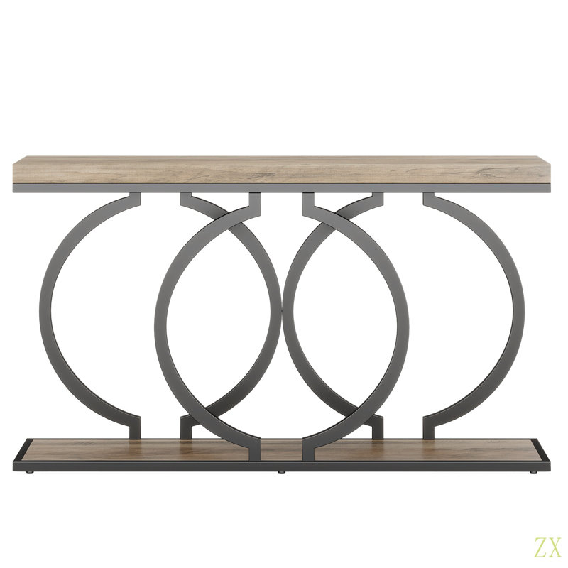 Industrial Console Table 55" - Narrow Long Entryway Sofa Table With Geometric Metal Frame & Vintage  Wood Top
