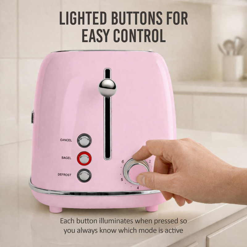 Classic Retro 2-Slice Toaster, Pink, Pink