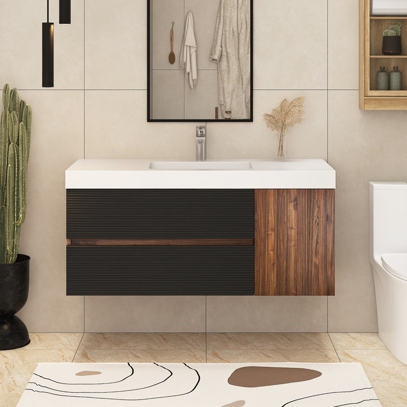 48'' Wall Mounted Single Sink Bathroom Vanity With Solid Surface Top
