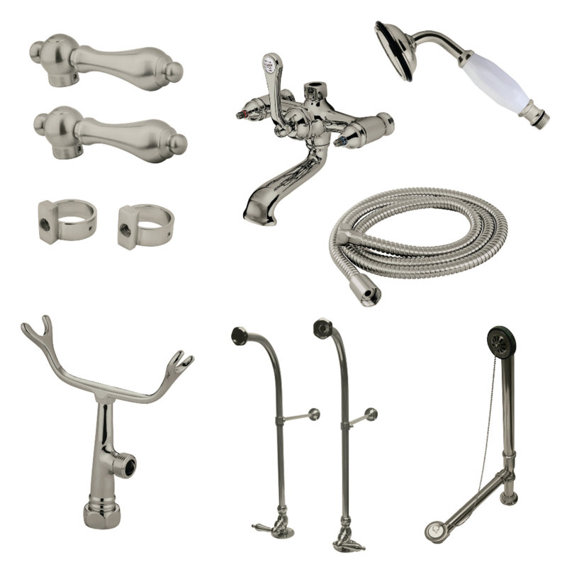 Ensemble de robinet de baignoire sur pieds à 3 poignées et 2 poignées Kingston Brass, gris