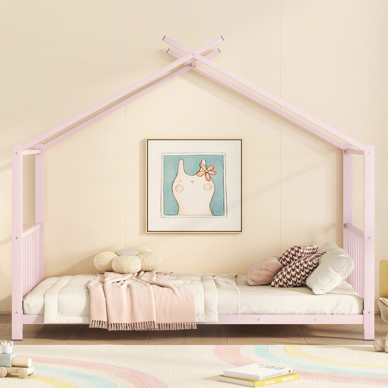 Lit plateforme simple en métal, Rose