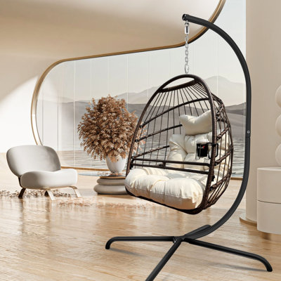 Balancelle d'intérieur et d'extérieur avec support - Coussin ergonomique et coussin, suspension vieillie pour une décoration confortable de style moderne