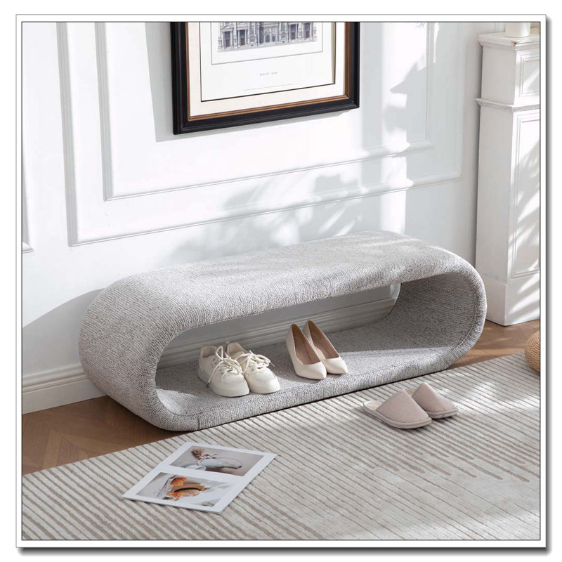 52.17"Wide Chenille Upholstered Bench, Light Brown