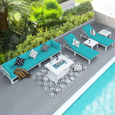 Ensemble de patio complet avec coussins 9 pièces Rosamond