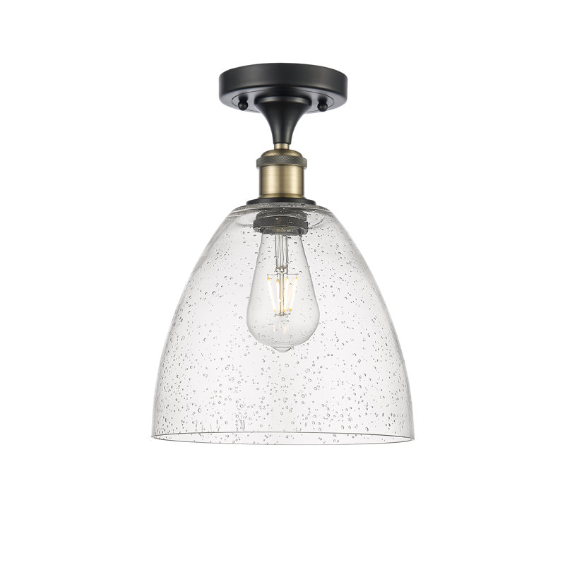 Plafonnier semi-encastré 9 po 1 lumière Amilia, Ampoule non incluse, H 13,25 po x l 9 po x P 9 po, Noir / laiton antique