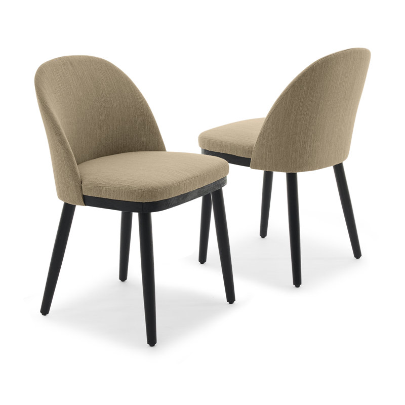 Dining Chair Set of 2, Linen Upholstered Kitchen Chair with Thick Cushions Seat and Curved Backrest, Modern Wood Frame Accent Chair with Adjustable Feet for Dining Room, Kitchen
