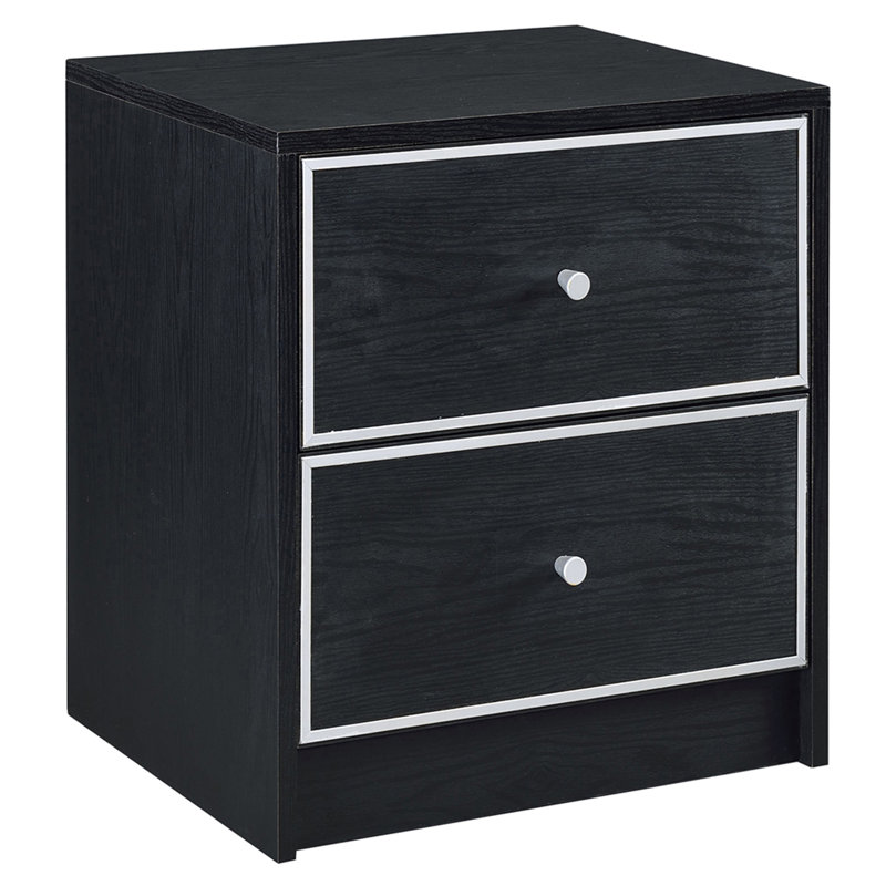 Table de chevet moderne 2 en noir et argent - Mobilier de chambre à coucher industriel avec glissières en métal facilement accessibles