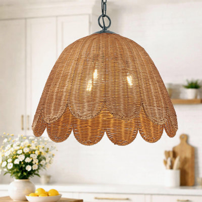 18" 3-Light Scalloped Rattan Pendant