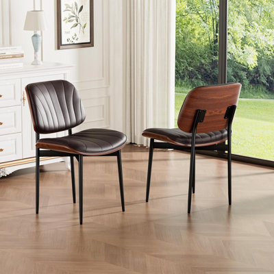  Faux Leather Dining Chairs Set of 2, Mid-Century Modern Upholstered Side Chairs with Wood Frame for Dining Rooms,Kitchens,Living rooms