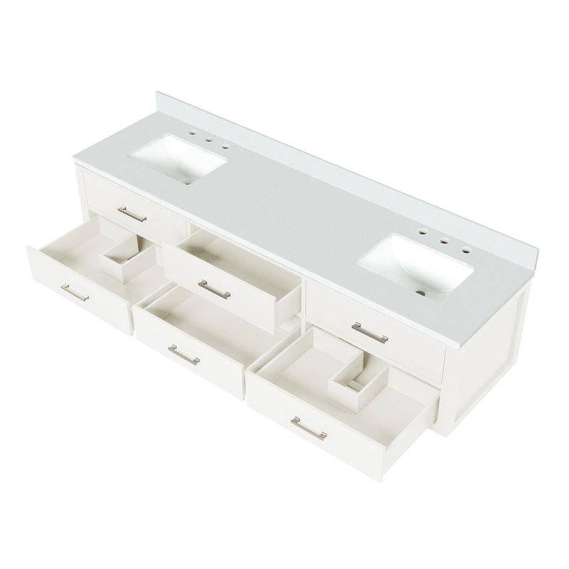 Meuble-lavabo double avec comptoir en quartz blanc, Blanc