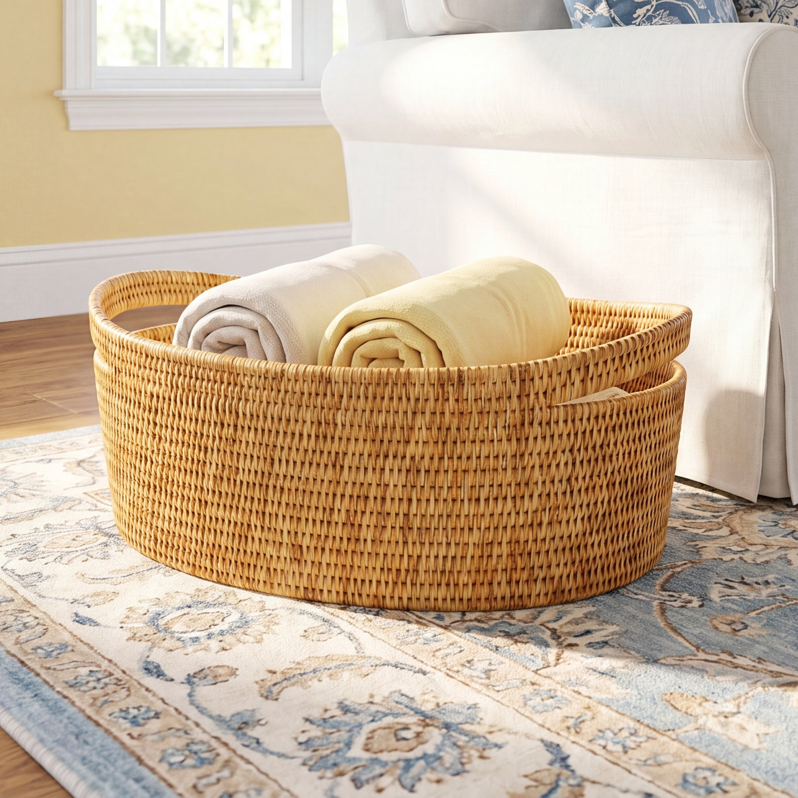 Helmsford Handwoven Rattan Storage Bin, Honey Brown
