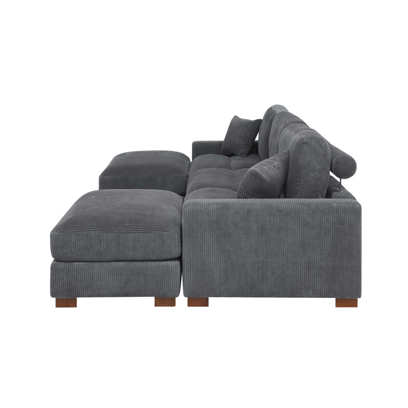 6-Pieces Modular Sofa Bed, 34" H x 122" W x 67.5" D, Gray
