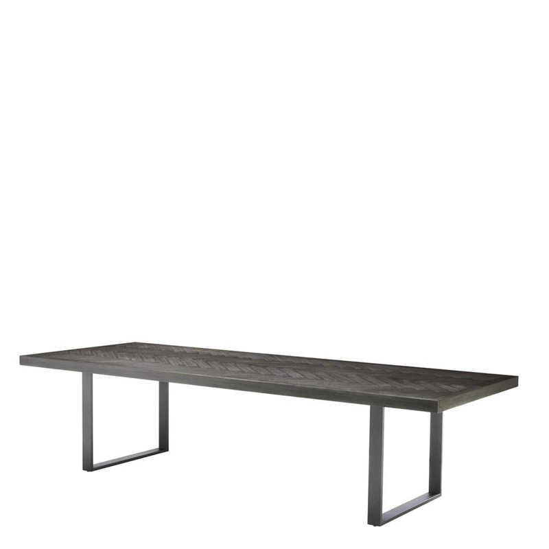 Borghese Solid Oak Dining Table, 45.2756" W x 118.1102" L, Charcoal Oak/Bronze