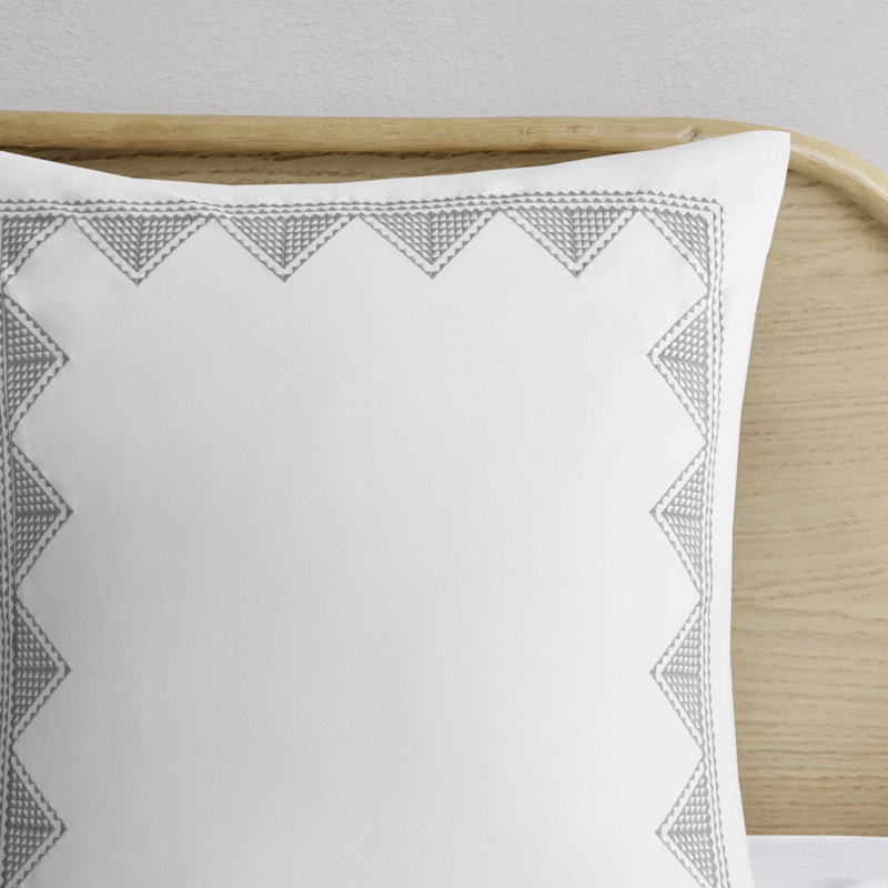 Gray Geometric Cotton King Comforter Set with Frayed Embellishments