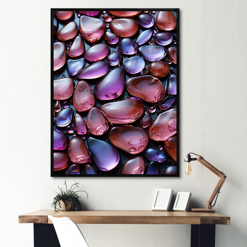 Zen, améthyste mauve 2 - art mural pierre spirituelle, H 44 po x l 34 po x P 1,5 po, Cadre doré simple