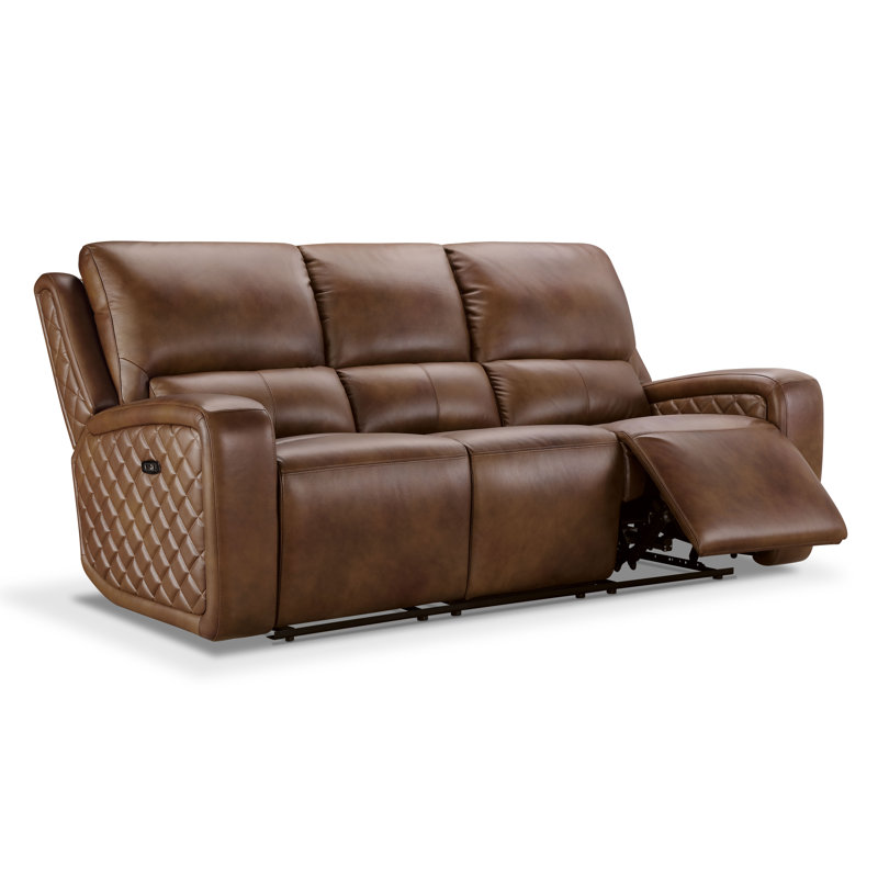 Drew 86'' Upholstered Power Reclining Sofa, Camel Genuine Leather