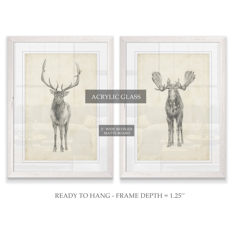 «Moose Study» par Antonyus Bunjamin (Abe), ensemble de 2 reproductions d'art sur toile, H 20 po x l 16 po, White