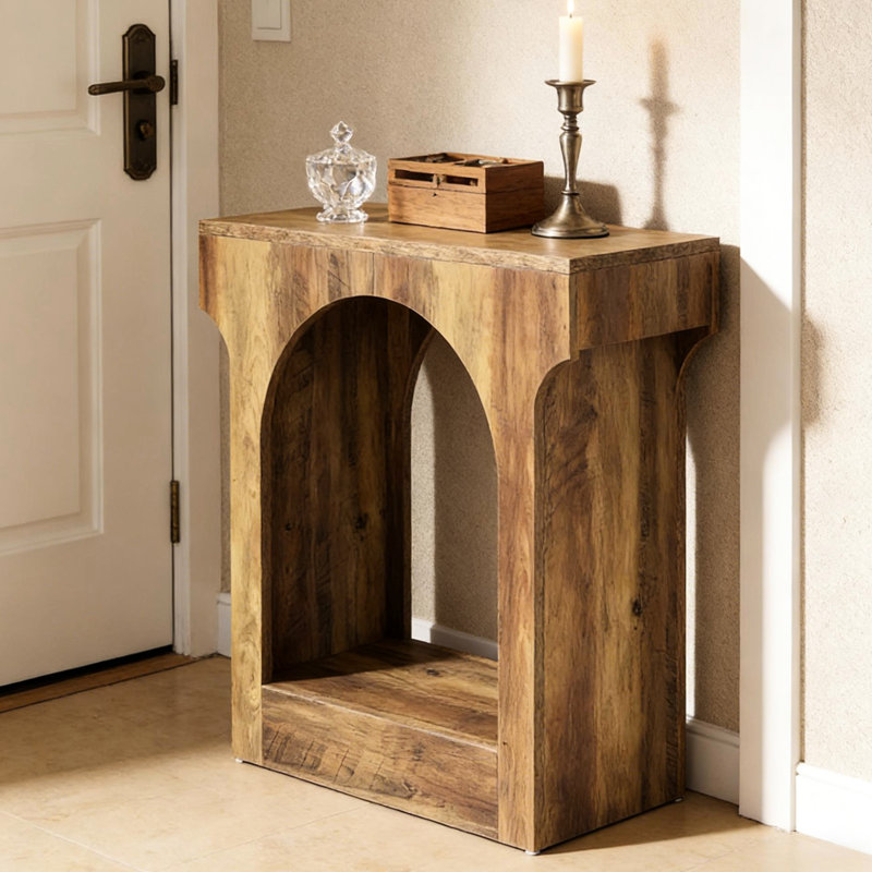 Table de bout Mid-Century moderne à 2 arches en bois, brun rustique, de qualité E1, à gratter et à eau, installation simple pour la chambre à coucher ou le salon