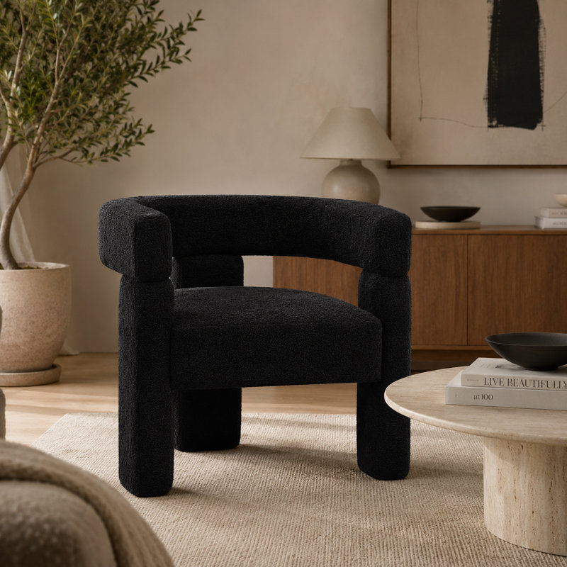 Fauteuil d'appoint moderne à dossier ouvert avec structure en bois, Black Boucle