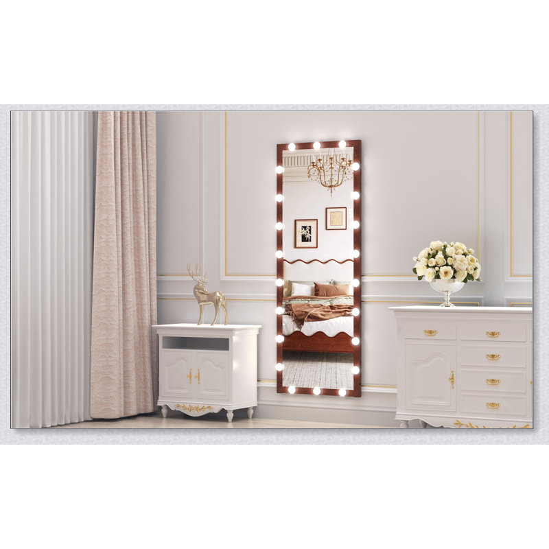 Hollywood Full Length Mirror With Lights, 3 Color Modes, Touch Control, Walnut Finish, 62.6X23.3 Inch