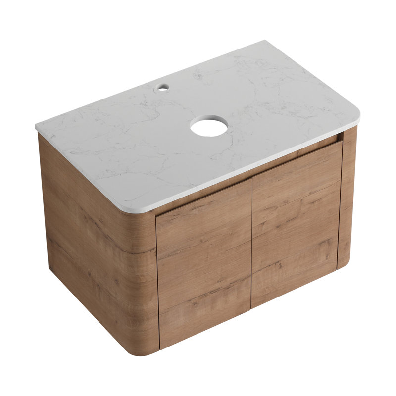 Meuble-lavabo mural de 30 po pour les conceptions de salle de bain modernes, 2 portes à fermeture en douceur, rembourré de kd, fabrication en contreplaqué, 45 poignées à bord incliné, surface à gratter et à eau, expérience d'utilisation silencieuse, bords arrondis