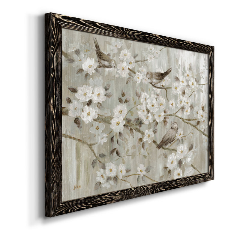 «Neutral Spring Birds», peinture sur toile encadrée, H 17 po x l 20 po x P 1 po, Noir