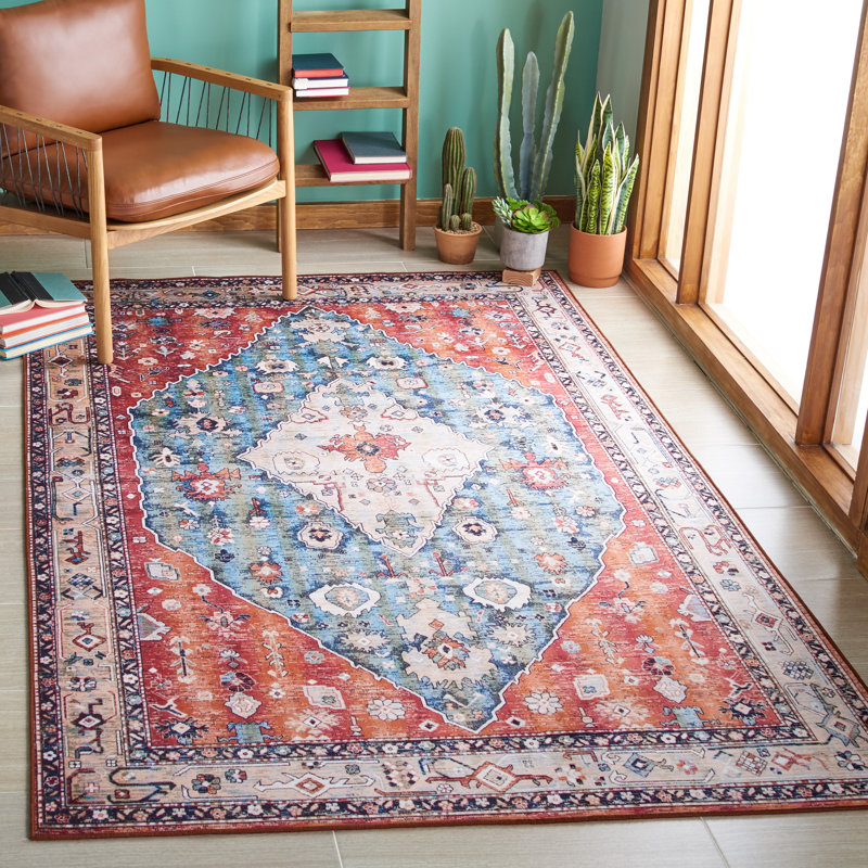 Laga Farrier Machine Washable Non-Slip Area Rug in Red & Blue, Rectangle 183 x 274 cm