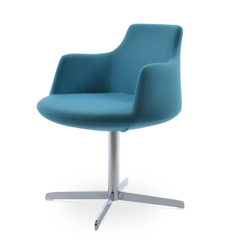 Dervish 4 Star Swivel Arm Chair, Chrome, Camira Wool - Turquoise
