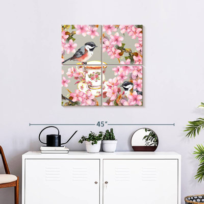 Brampt Bird On Teacup And Pink Flowers