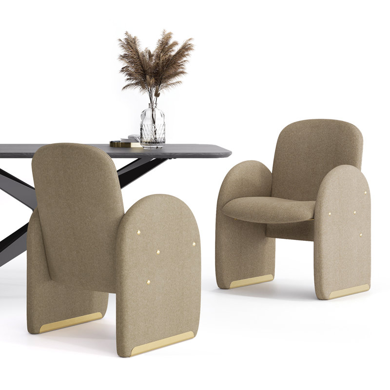 Modern Upholstered Dining Chair Full Back Armchair With Metal Legs, Coffee