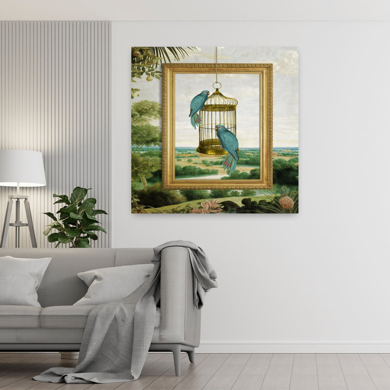 Art contemporain, paysage abstrait, oiseau, paysage, H 48 po x l 48 po
