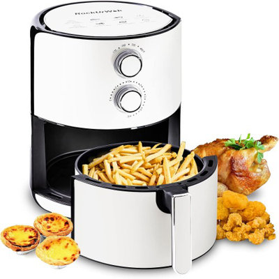 Friteuse à air Intexca 5l, cuisinière sans huile 1400w avec 8 modes préréglés, contrôle de la température et de la minuterie à double bouton, panier antiadhésif, livre de recettes inclus pour des repas en famille sains
