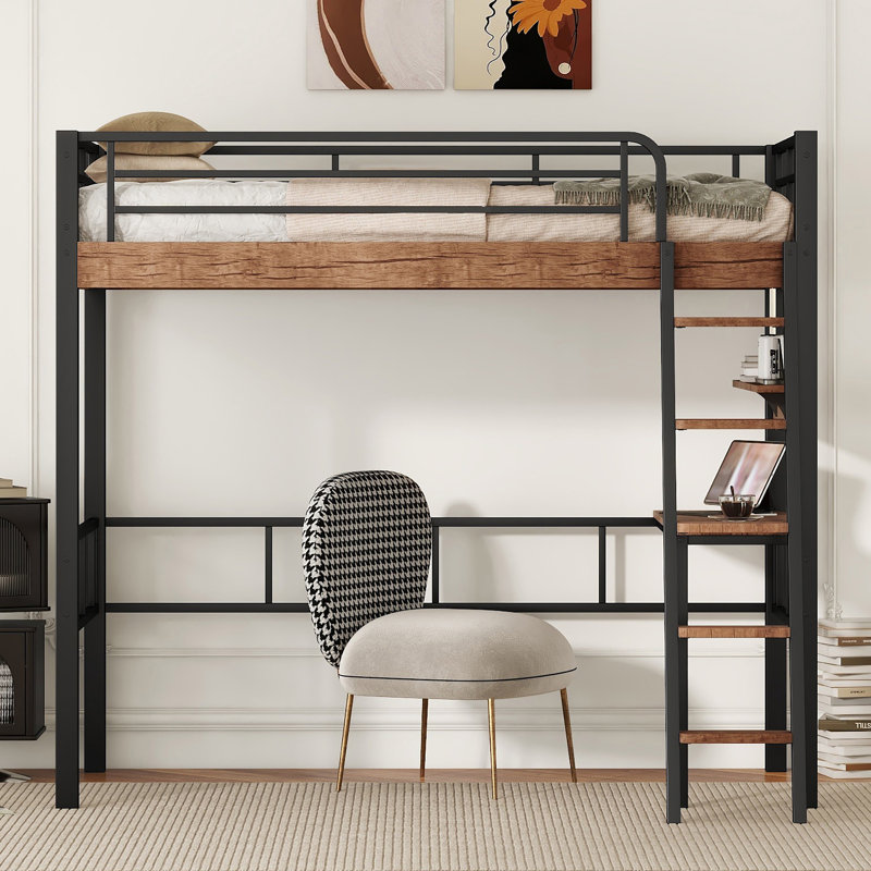 Lit mezzanine en métal avec bureau intégré, Lit simple