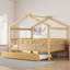 Lit double en bois avec lit gigogne simple-130120437-130120433