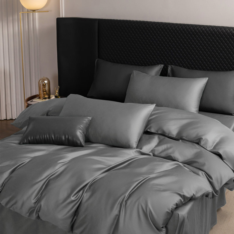 Ensemble de housse de couette MooMee, Housse de couette grand et 2 taies d'oreiller stan, Gris foncé