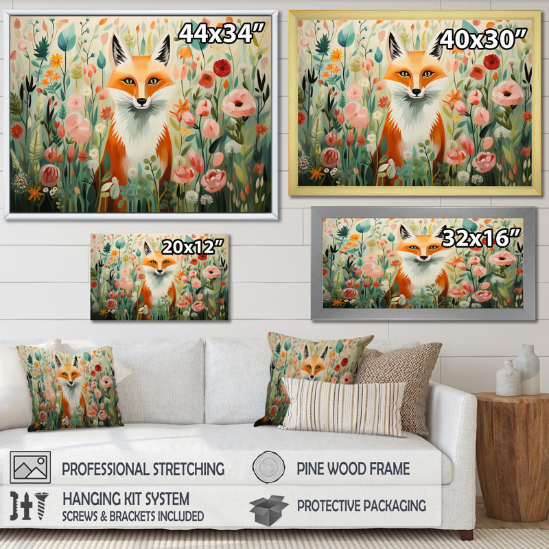 Orange And Pink Fox In Mattise Style IV - Fox Animal Wall Art, Wrapped Canvas, 30" H x 40" W x 1.5" D