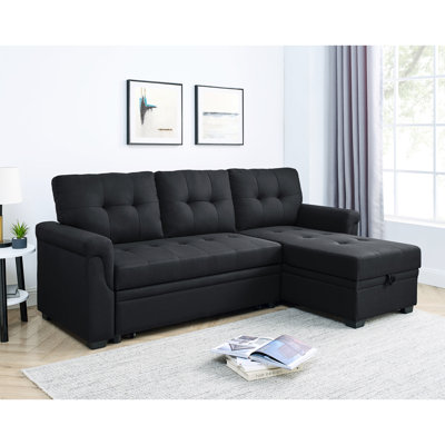 Lit escamotable de 86 po à 3 places, réversible, noir, avec surpiqûres géantes et décor pour lit de détente apaisant avec un look simple et sophistiqué