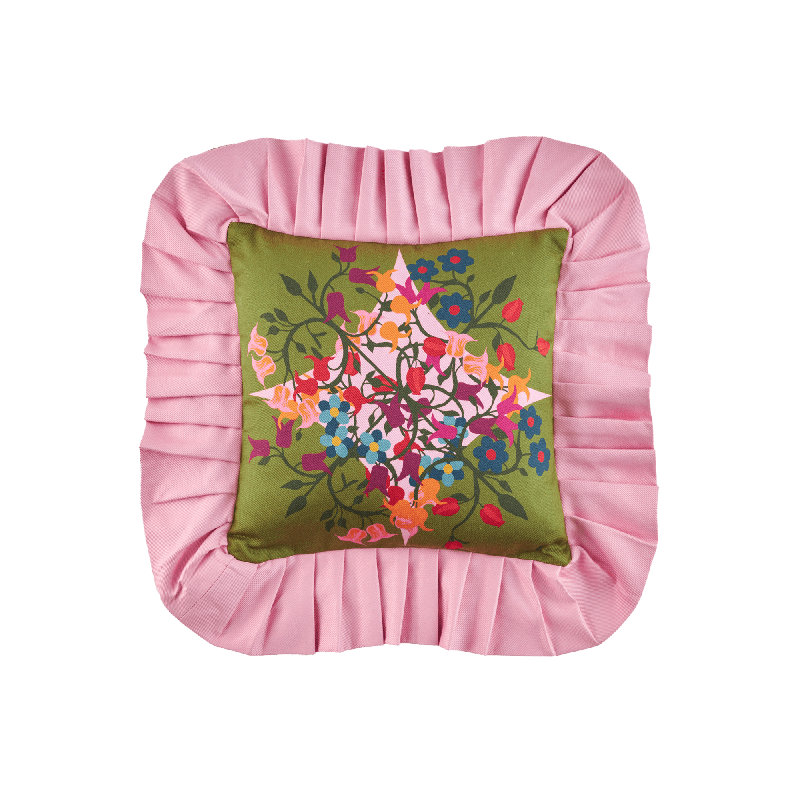Ruffled Pillow Cover Blumen, Green