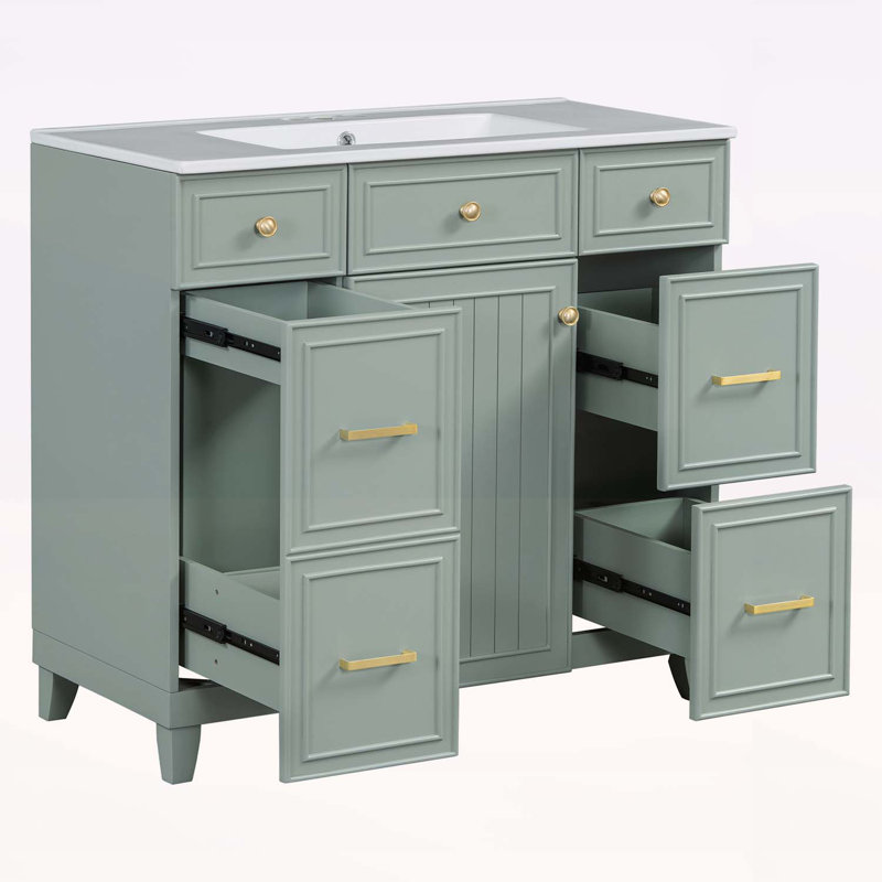 Meuble-lavabo sophistiqué avec rangement polyvalent et fabrication de qualité supérieure, Vert