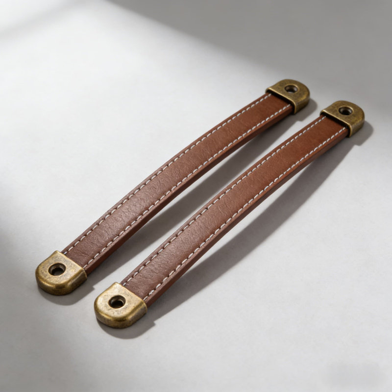 Poignées de tiroir en cuir et poignées d'armoire, paquet de 2 avec quincaillerie de fixation, poignées en cuir synthétique modernes pour meubles, bagages et malles