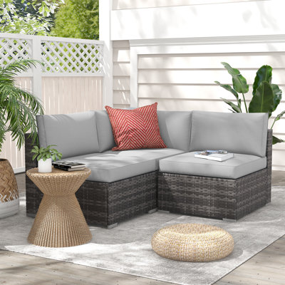 Bryonny Wicker 3 - Person Modular Patio Conversation Sets with Cushions