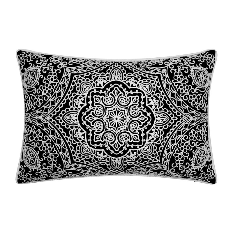 Embroidered Outdoor Reversible Throw Pillow, Black
