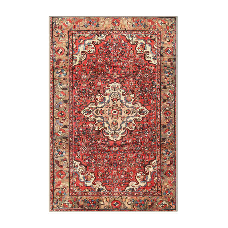 Tapis traditionnel rouge / beige Peddireddy, Rectangle 7 pi x 10 pi